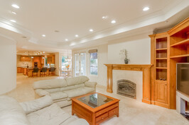 Family room with fireplace and built-ins